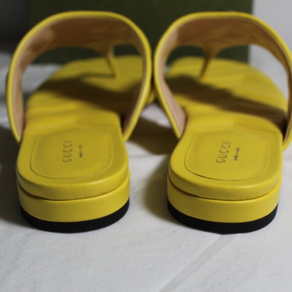 NWB Gucci GG Marmont Acid Lime Yellow Flats Thong Sandals Leather 40 771585 - Picture 4 of 6